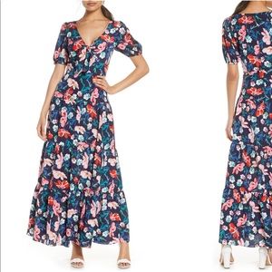 Eliza J Floral Print Tie Front Maxi Dress